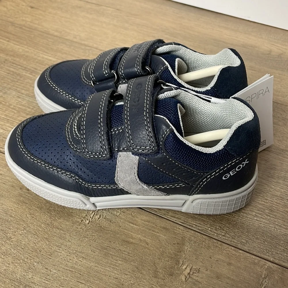 New Geox Respira Boys an Poseido Double Hook and Loop Sneaker Grey/Blue Sz 8.5T - Picture 3 of 11